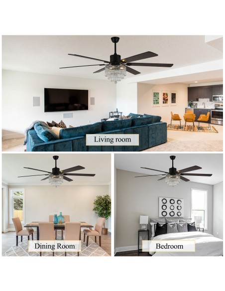 Oaks Aura 65" Smart Black Ceiling Fan with Light Kit & Remote, 6-Blade Design, 6-Speed Quiet DC Motor for Large Room