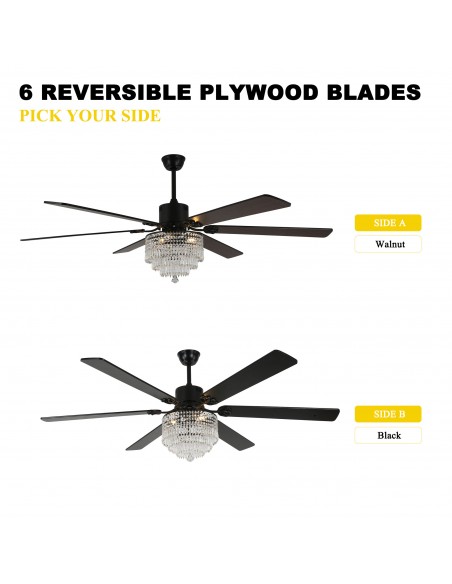 Oaks Aura 65" Smart Black Ceiling Fan with Light Kit & Remote, 6-Blade Design, 6-Speed Quiet DC Motor for Large Room