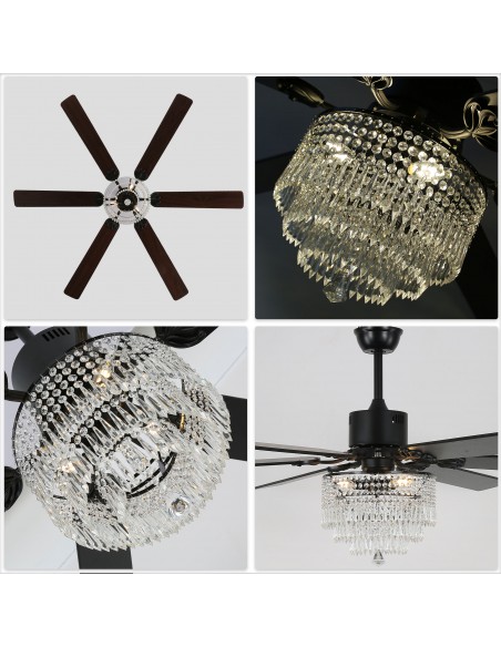 Oaks Aura 65" Smart Black Ceiling Fan with Light Kit & Remote, 6-Blade Design, 6-Speed Quiet DC Motor for Large Room