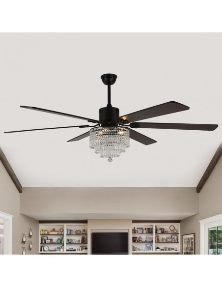 Oaks Aura 65" Smart Black Ceiling Fan with Light Kit & Remote, 6-Blade Design, 6-Speed Quiet DC Motor for Large Room