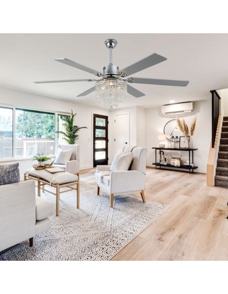 Oaks Aura 65" Smart Black Ceiling Fan with Light Kit & Remote, 6-Blade Design, 6-Speed Quiet DC Motor for Large Room