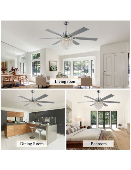 Oaks Aura 65" Smart Black Ceiling Fan with Light Kit & Remote, 6-Blade Design, 6-Speed Quiet DC Motor for Large Room