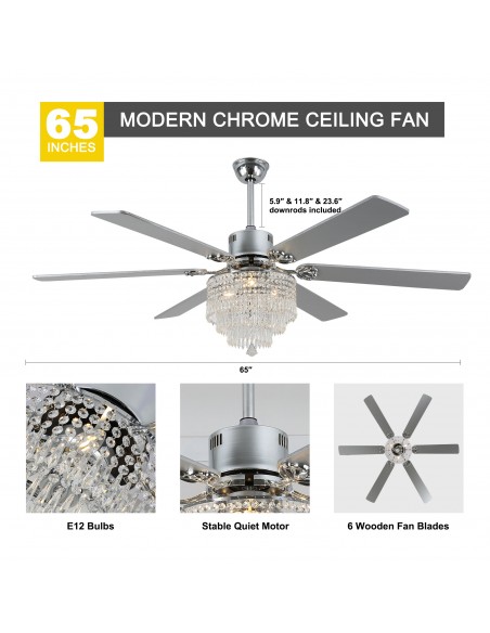 Oaks Aura 65" Smart Black Ceiling Fan with Light Kit & Remote, 6-Blade Design, 6-Speed Quiet DC Motor for Large Room