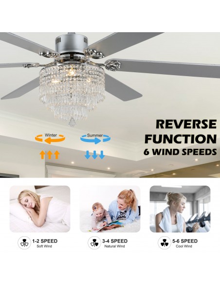 Oaks Aura 65" Smart Black Ceiling Fan with Light Kit & Remote, 6-Blade Design, 6-Speed Quiet DC Motor for Large Room