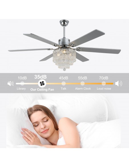 Oaks Aura 65" Smart Black Ceiling Fan with Light Kit & Remote, 6-Blade Design, 6-Speed Quiet DC Motor for Large Room