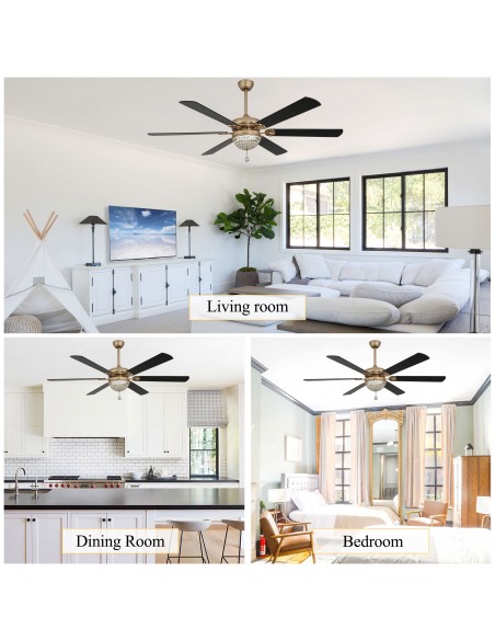 Oaks Aura 65" 6-Blade Ceiling Fan with LED Lights and Remote Control, 6-Speed Settings, 3-Color and Timer