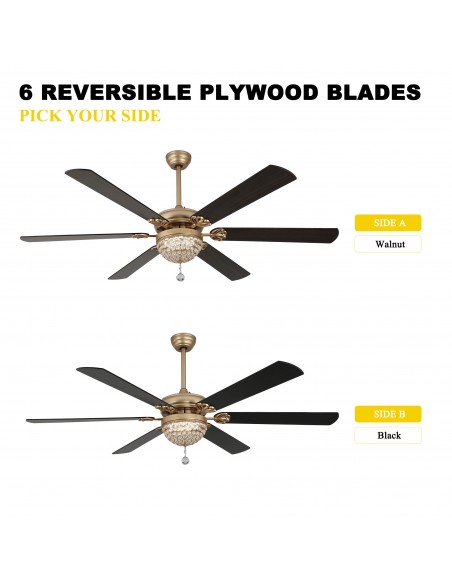 Oaks Aura 65" 6-Blade Ceiling Fan with LED Lights and Remote Control, 6-Speed Settings, 3-Color and Timer