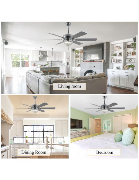 Oaks Aura 65" 6-Blade Ceiling Fan with LED Lights and Remote Control, 6-Speed Settings, 3-Color and Timer