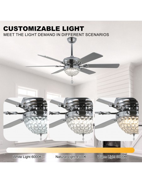 Oaks Aura 65" 6-Blade Ceiling Fan with LED Lights and Remote Control, 6-Speed Settings, 3-Color and Timer