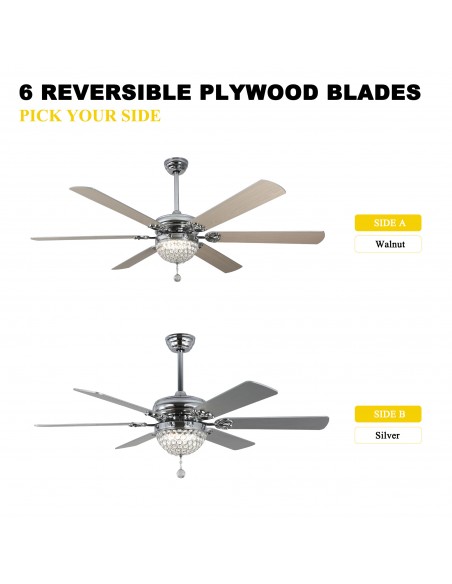 Oaks Aura 65" 6-Blade Ceiling Fan with LED Lights and Remote Control, 6-Speed Settings, 3-Color and Timer