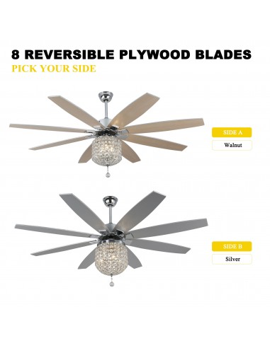 Oaks Aura 65” 8-Blade Crystal Ceiling...