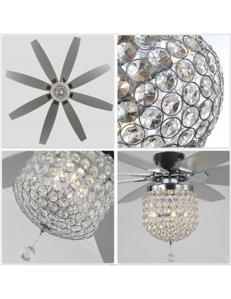 Oaks Aura 65” 8-Blade Crystal Ceiling Fan with Lights and Remote Control, 6-Speed, Timer Setting Quiet DC Motor