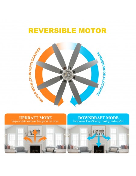 Oaks Aura 65” 8-Blade Crystal Ceiling Fan with Lights and Remote Control, 6-Speed, Timer Setting Quiet DC Motor