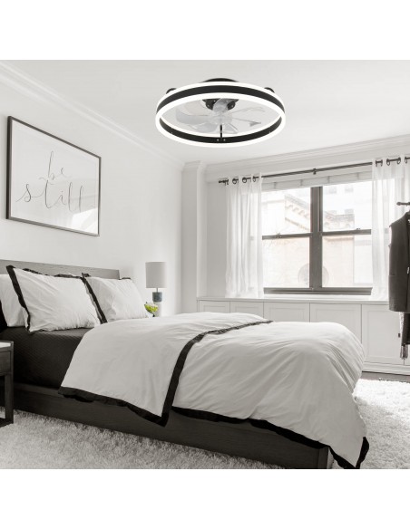 Oaks Aura 20in.Bladeless Low Profile Ceiling Fan Flush Mount Smart App Remote  Control Dimmable Lighting