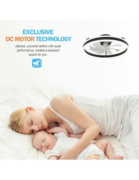 Oaks Aura 20in.Bladeless Low Profile Ceiling Fan Flush Mount Smart App Remote  Control Dimmable Lighting