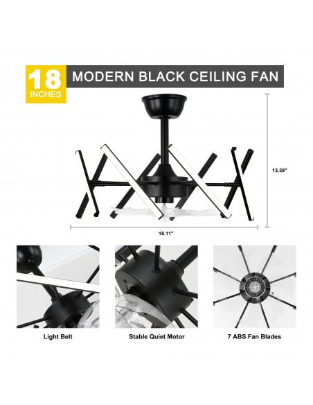 Oaks Aura 21" 7-Blade DIY Shape Ceiling Fan with Lights Remote and APP Control, 6-Speed, Timer
