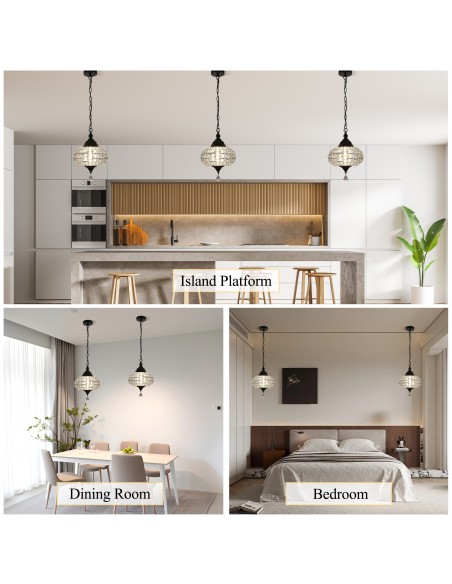 Oaks Aura 11" 1-Light Crystal Pendant Light Fixture for Kitchen