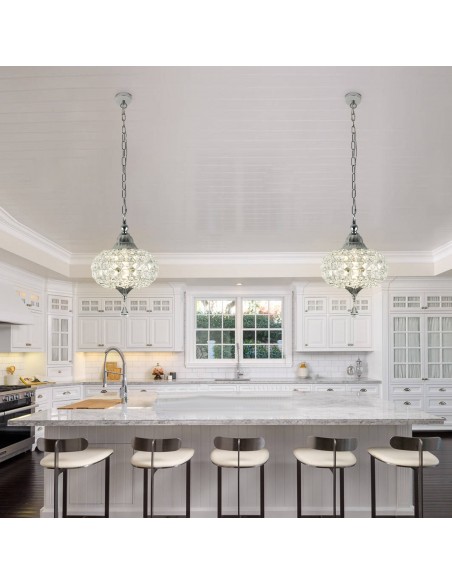 Oaks Aura 11" 1-Light Crystal Pendant Light Fixture for Kitchen