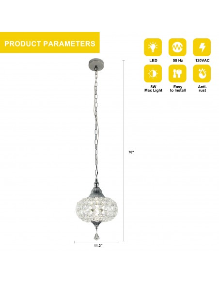 Oaks Aura 11" 1-Light Crystal Pendant Light Fixture for Kitchen