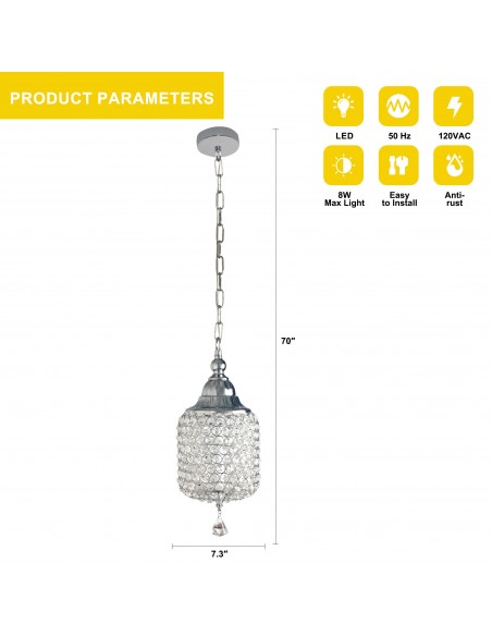 Oaks Aura 7" 1-Light Single Crystal Pendant Light Fixture