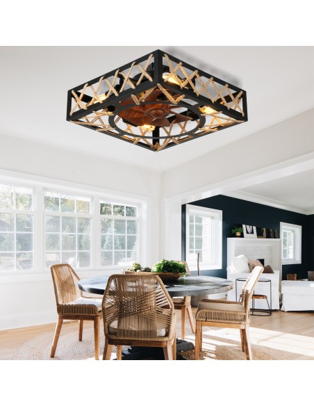 Oaks Aura 18” 8-Blade Rustic Flush Mount Ceiling Fan with Lights and Remote Control, 6-Speed, Timer