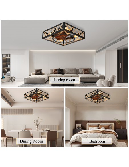 Oaks Aura 18” 8-Blade Rustic Flush Mount Ceiling Fan with Lights and Remote Control, 6-Speed, Timer