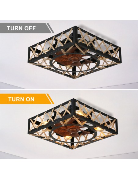 Oaks Aura 18” 8-Blade Rustic Flush Mount Ceiling Fan with Lights and Remote Control, 6-Speed, Timer