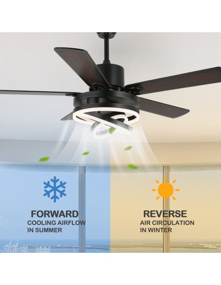 Oaks Aura 52 inch DIY Shape Reversible Ceiling Fan with LED Light Remote 6-Speed 3-Color Ceiling Fans