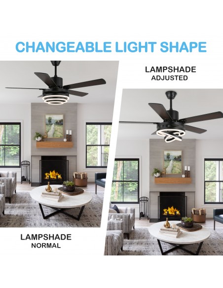 Oaks Aura 52 inch DIY Shape Reversible Ceiling Fan with LED Light Remote 6-Speed 3-Color Ceiling Fans