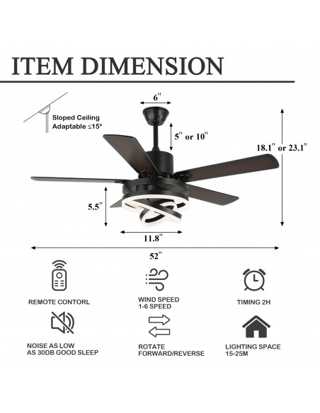 Oaks Aura 52 inch DIY Shape Reversible Ceiling Fan with LED Light Remote 6-Speed 3-Color Ceiling Fans