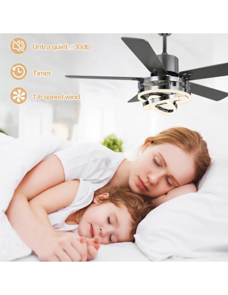 Oaks Aura 52 inch DIY Shape Reversible Ceiling Fan with LED Light Remote 6-Speed 3-Color Ceiling Fans