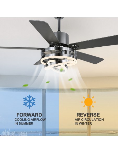 Oaks Aura 52 inch DIY Shape Reversible Ceiling Fan with LED Light Remote 6-Speed 3-Color Ceiling Fans