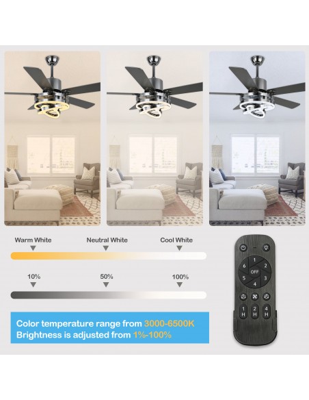 Oaks Aura 52 inch DIY Shape Reversible Ceiling Fan with LED Light Remote 6-Speed 3-Color Ceiling Fans