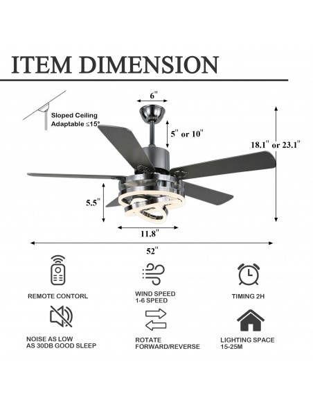 Oaks Aura 52 inch DIY Shape Reversible Ceiling Fan with LED Light Remote 6-Speed 3-Color Ceiling Fans
