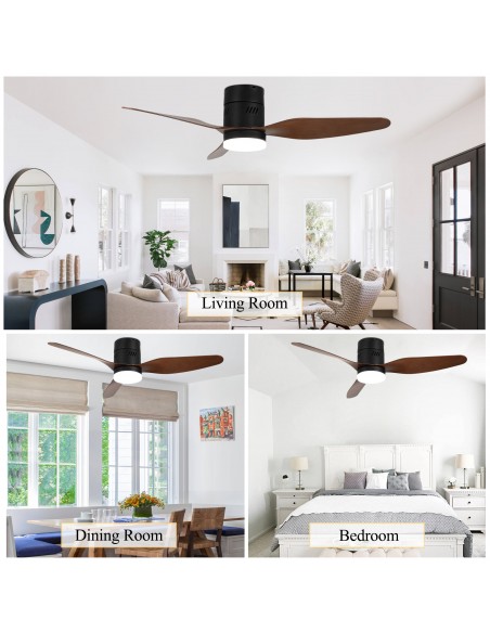 Oaks aura 46” Reversible 3-Blade Wood Ceiling Fan with LED Lights and Remote Control, 6-Speed Settings, Timer Function