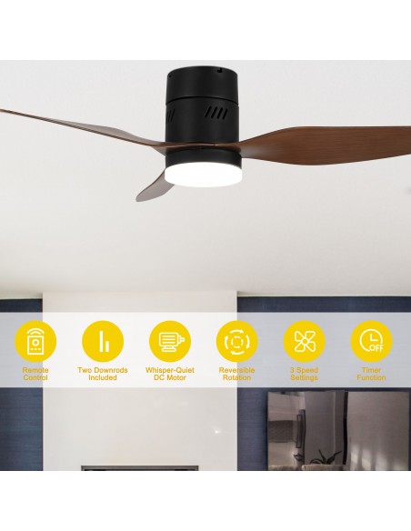 Oaks aura 46” Reversible 3-Blade Wood Ceiling Fan with LED Lights and Remote Control, 6-Speed Settings, Timer Function