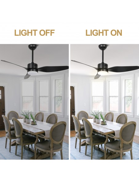 Oaks aura 46” Reversible 3-Blade Wood Ceiling Fan with LED Lights and Remote Control, 6-Speed Settings, Timer Function