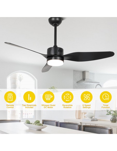 Oaks aura 46” Reversible 3-Blade Wood Ceiling Fan with LED Lights and Remote Control, 6-Speed Settings, Timer Function
