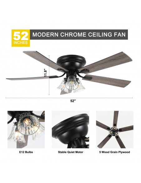Oaks Aura 52” 5-Blade Ceiling Fan Lights and Remote Control, 6-Speed, Timer, Memory Function