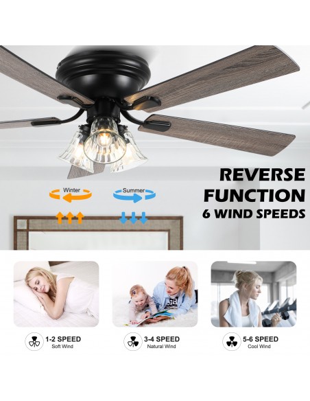 Oaks Aura 52” 5-Blade Ceiling Fan Lights and Remote Control, 6-Speed, Timer, Memory Function
