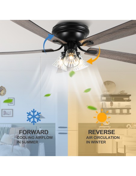 Oaks Aura 52” 5-Blade Ceiling Fan Lights and Remote Control, 6-Speed, Timer, Memory Function