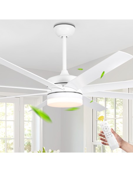 Oaks Aura 65" Large Smart Ceiling Fan with Light Kit & Remote, 6-Blade Design, 6-Speed Quiet DC Motor, Reversible for Large Room