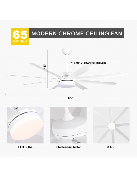 Oaks Aura 65" Large Smart Ceiling Fan with Light Kit & Remote, 6-Blade Design, 6-Speed Quiet DC Motor, Reversible for Large Room