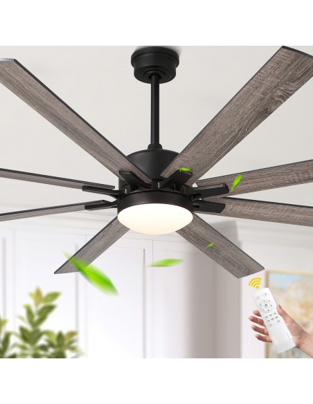 Oaks Aura 72” Large Smart Ceiling Fan with LED Light Kit and Remote Control, 6-Speed, Timer, 3-Color, DC Motor