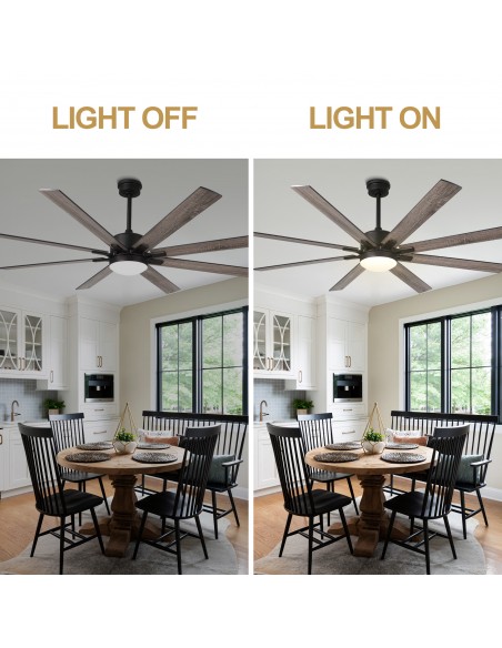 Oaks Aura 72” Large Smart Ceiling Fan with LED Light Kit and Remote Control, 6-Speed, Timer, 3-Color, DC Motor