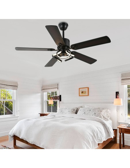 Oaks Aura 52” Reversible 5-Blade Ceiling Fan with LED Lights and Remote Control,  6-Speed, Timer, 3-Color, DC Motor