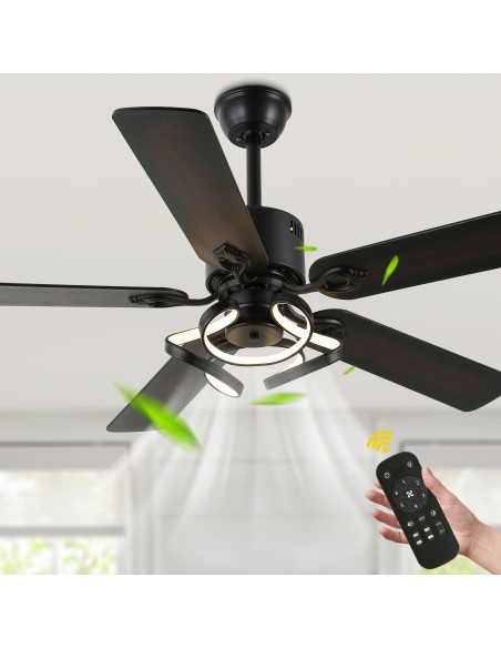 Oaks Aura 52” Reversible 5-Blade Ceiling Fan with LED Lights and Remote Control,  6-Speed, Timer, 3-Color, DC Motor