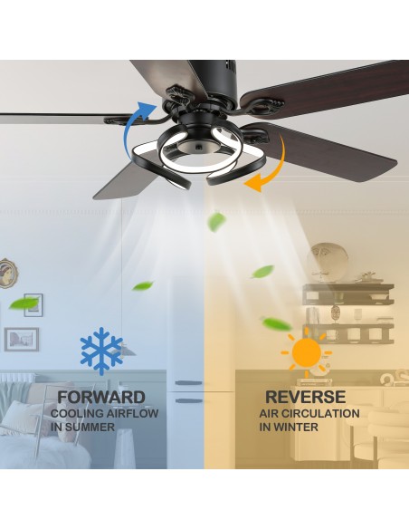 Oaks Aura 52” Reversible 5-Blade Ceiling Fan with LED Lights and Remote Control,  6-Speed, Timer, 3-Color, DC Motor