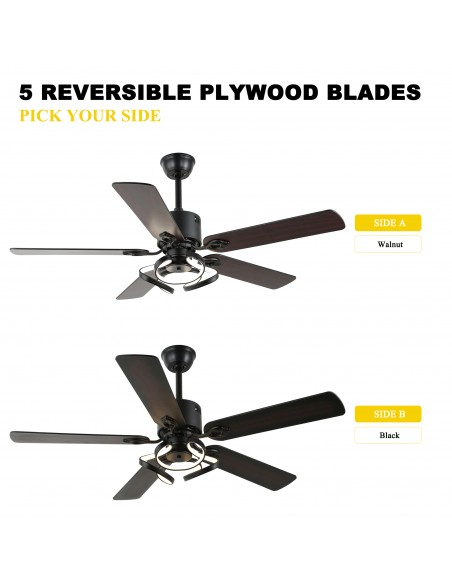 Oaks Aura 52” Reversible 5-Blade Ceiling Fan with LED Lights and Remote Control,  6-Speed, Timer, 3-Color, DC Motor