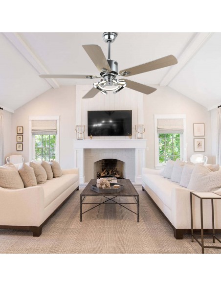 Oaks Aura 52” Reversible 5-Blade Ceiling Fan with LED Lights and Remote Control,  6-Speed, Timer, 3-Color, DC Motor